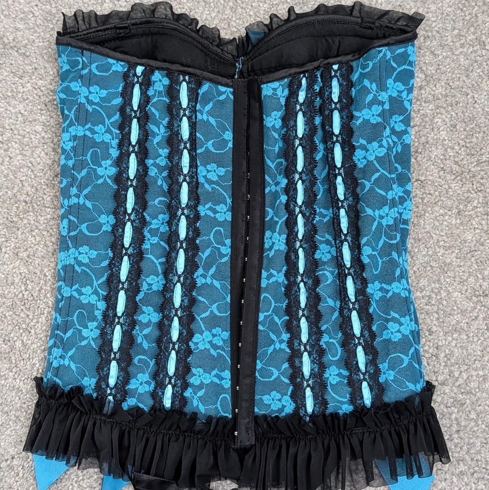 Blue and Black Lace Corset with Bows - Picture 2 of 3